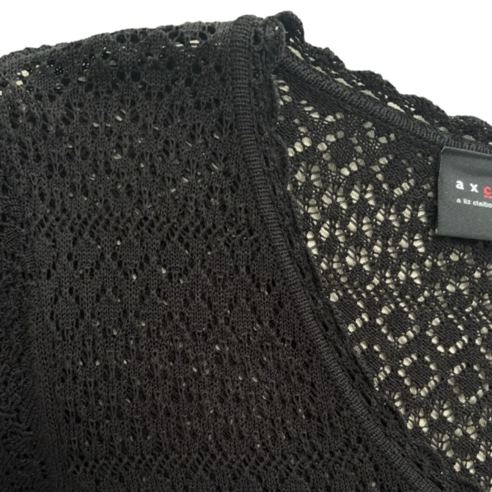 Vintage Y2K Sweater Open Knit Floral Ruffle Black Lace Fairycore 2000s Size XL